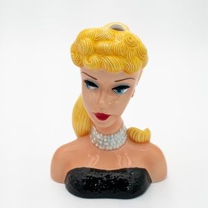 Vintage 1994 Enesco Barbie Head Vase Blonde Ponytail
